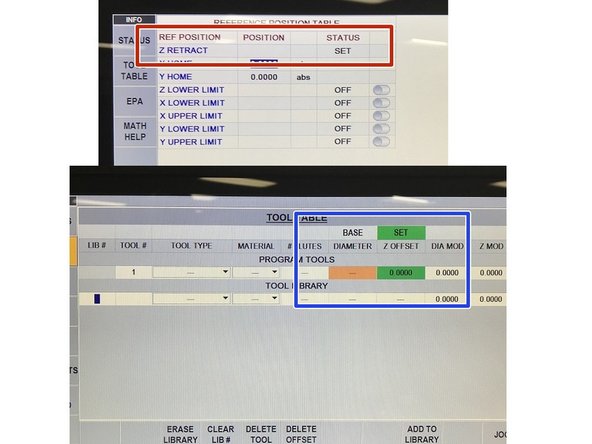 Select SETUP, then select REF POSN. Hit INC SET to set Z retract.