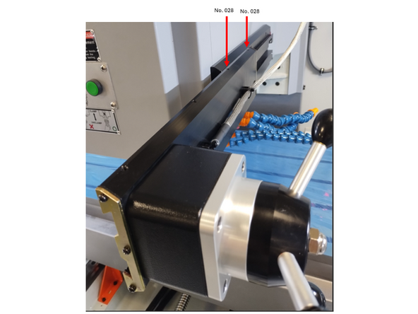 Tighten the back two item No. 028 set screws to put slight pressure on the Item No. 006 Gib-Slider
