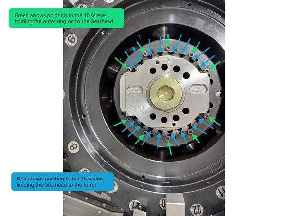 You can now access the coupling on the Gearhead through the right side cover. Put a long M4 or M5 T-Handle down through the Turret and into the Gearhead drive shaft to prevent it from rotating when you are loosening the coupling screws.