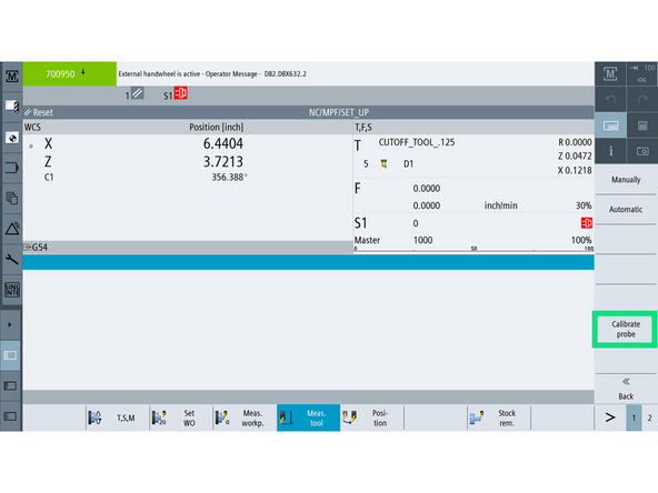 Go to TSM and press [TOOL LIST] from the right VSK. Select the CUTOFF_TOOL_.125 (or your assigned cutoff tool).