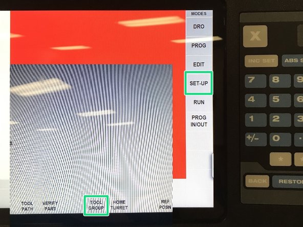 Select SETUP then TOOL GROUP.