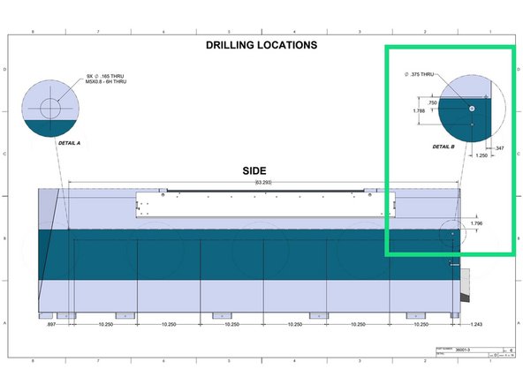 With drawing 36001-3 page 4 locate and drill the coolant return hole for the VMCsi 12/14 machines. See Image 2