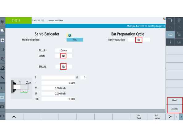 Press [Bar Loader] to access loader setup.