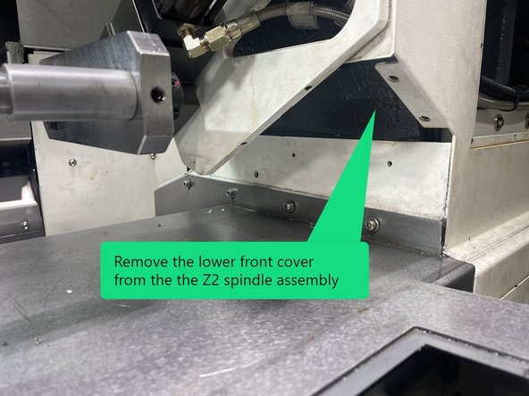 Remove the lower front cover of the Z2 Spindle assembly as shown in photo 2.