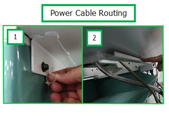 From the side of the lathe, the cable is routed through 1 plastic grommet and then in the 2 cable way to enter the bottom of the electrical cabinet and plugged into standard outlet.