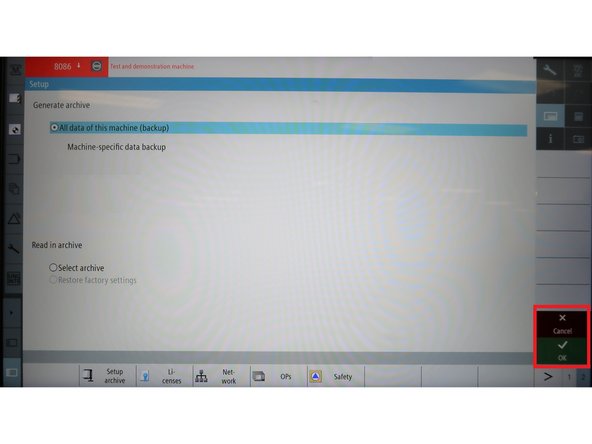 Under Generate archive, select [All data of this machine(backup)]