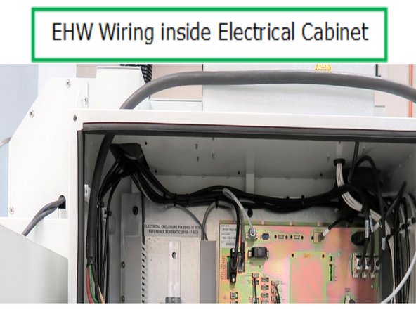 Installed wires are Zip Tied to cable tie mounts along top of electrical cabinet just above the computer module.