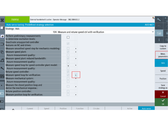 On the strategy screen, click the [>] arrow next to "Measure speed loop for verification".