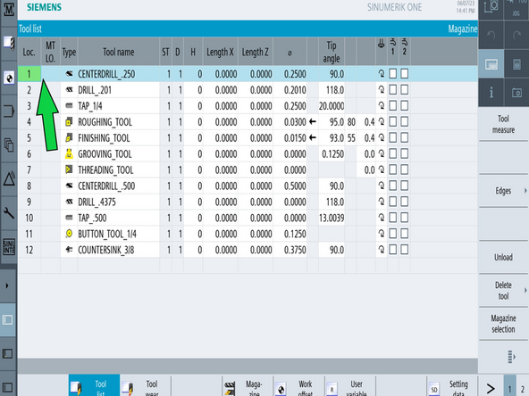 Go to [Machine]→ [TSM] → [Select Tool] → Select Tool 1 and press [Cycle Start].