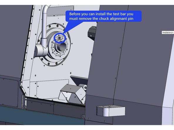 Before you can install the test bar you will need to remove the alignment pin in the spindle face. See Photo.