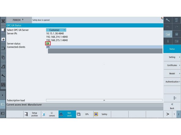 OPC UA setup on Sinumerik One control