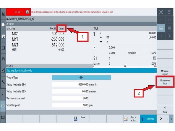 If you need to change the measurement to inch: Go to [Settings] → [Page 2], then press [Changeover inch].