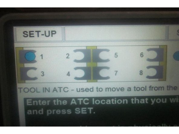 Press the "Tool in ATC" soft key. Enter the tool location and press "Go." The machine jogs to that location and prompts : Are you sure the tool change spot is empty? Press "Yes" then press "Go" and the machine loads the tool.