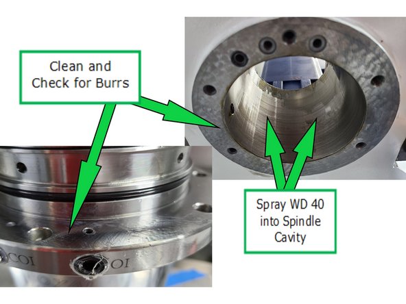 A - Original spindle. B - New spindle is carefully wrapped to protect outside surface as well as the top most metal plate. C - New Spindle.