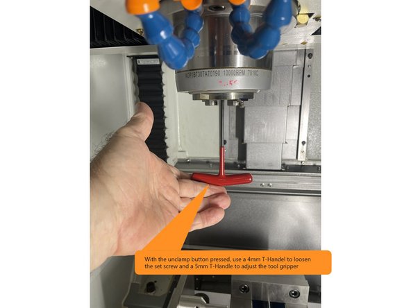 To adjust the bump out first remove the tool holder from the spindle.