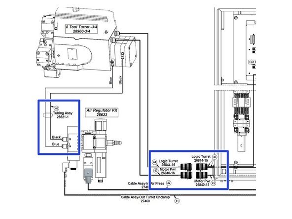 Attach air lines to turret.