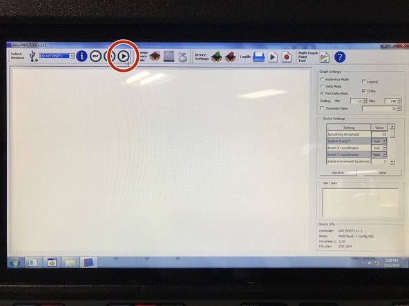 Select &quot;PLAY&quot; icon on screen to begin touchscreen intensity test.