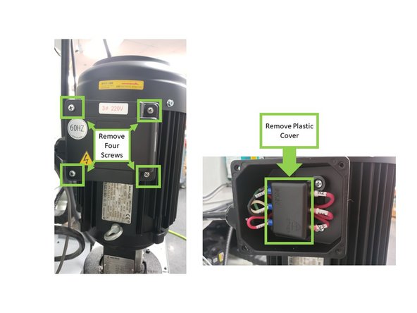 On the opposite end of the CTS Power Cable, connect the power wires to their corresponding terminal screws and ground to chassis on the electrical cabinet (see first image on the left).