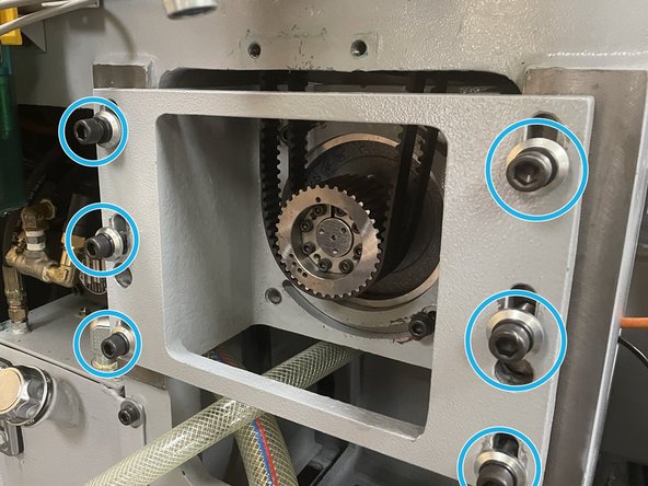You may need to put a 4X4 under the back of the motor between the lifting device and the machine base casting to raise it up high enough for the electrical box on the motor to slide back into the casting. You may also need to rotate the motor so the electrical box and screw heads on the rear cover clear the casting.