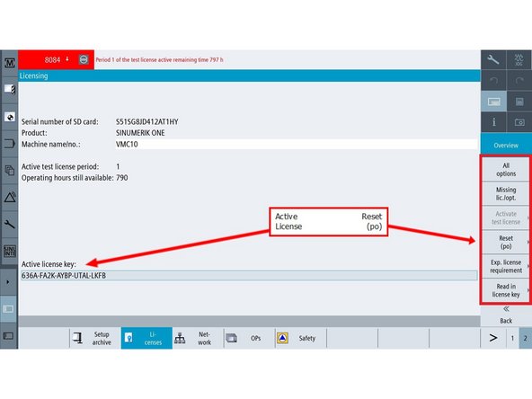 Back to the main screen, press &quot;Reset (po)&quot; to restart without powering off the mill.  It should be reset to make sure the new license is active.