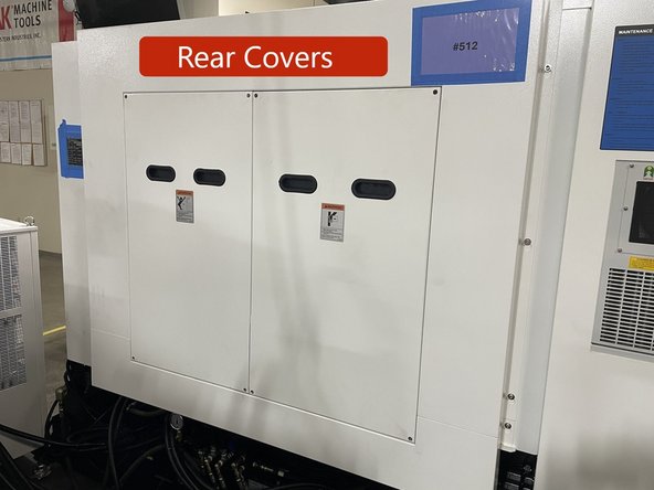To access the turret there a few covers that need to be removed. The rear 2 covers and the 2 covers on the right side of the machine need to be removed. Photos 1 and 2