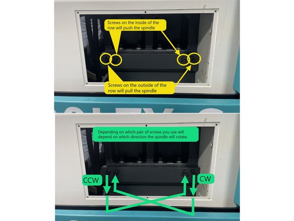 To align the Main Spindle Horizontal Accuracy there are 4 screws in the base casting, two screws to push the spindle and 2 screws to pull it.