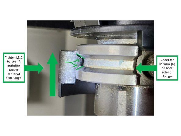 Please note that the arm should still be able to rotate. Do not overtighten when snugging up the M8 screws; tighten only until they push the arm base to begin making contact with the taper lock rings.