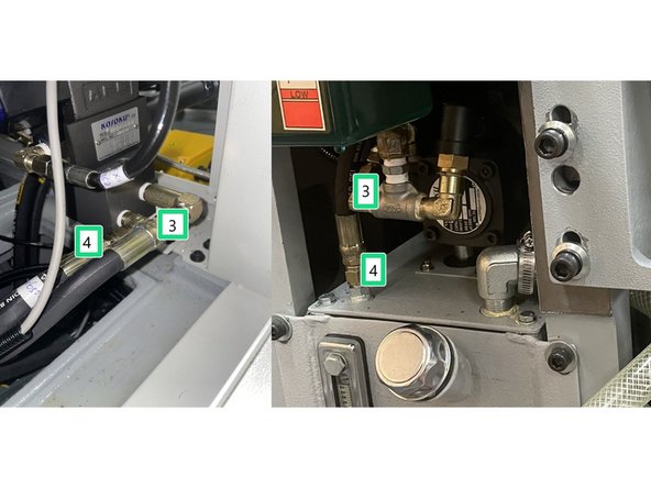 Attach lines three(3) and four(4) from the solenoid valve to the pump and tank as shown in photo 2.