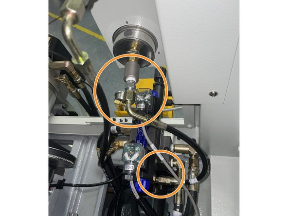 Then install fittings and Oil line P/N 35092-8 to the lower gauge and onto the rear side of the manifold as shown in photo 3. Hydraulic line orientation viewed from looking at the gauges.