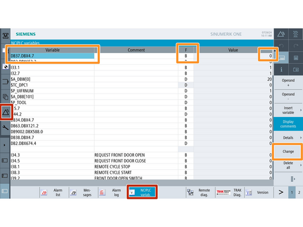 Go to [Diagnostics] → [NC/PLC Variable].