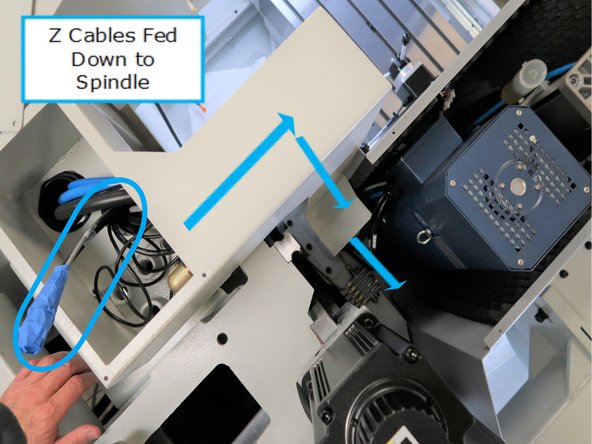 This photo has a green highlight on the left side of the photo around the area where the cables are being fed thru the flex channel. The right side of the photo shows where the taped cables will emerge.