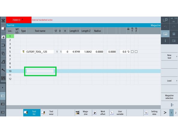 Press [NEW TOOL] on the right-side button panel.