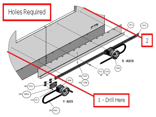 Drill 2 - 0.261 holes through the existing rail holes at each end of the rail.