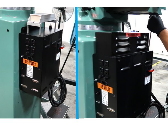 New P/N 24060-4 electric box needs to have the top cover removed to attach the top holes of the electric on to the back of the machine.