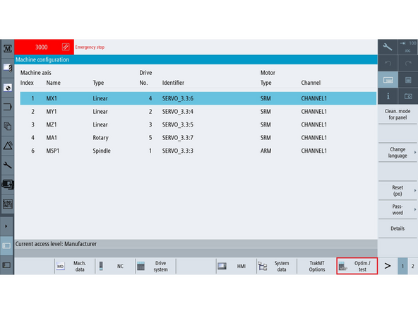Navigate to [Setup] → [Optim/test].