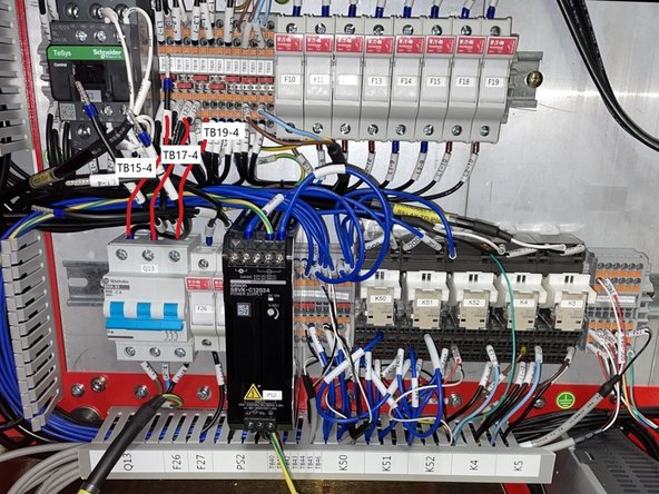 Connect wire L1-7 from Q13-L1 to TB15-4, Connect wire L2-7 from Q13-L2 to TB17-4 and connect wire L3-7 from Q13-L3 to TB19-4. See Photo 1