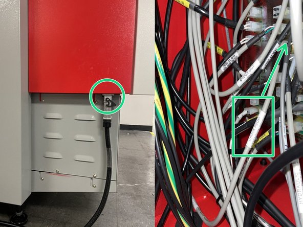 Locate cable P/N 27635-261 Chuck Pedal and attach the pedal connector end to the outside of the electrical cabinet. The connector mounts with M3 screws that are supplied with the connector. Route the other end of the cable to the computer module and connect to P48 on the computer module. See Photo 2