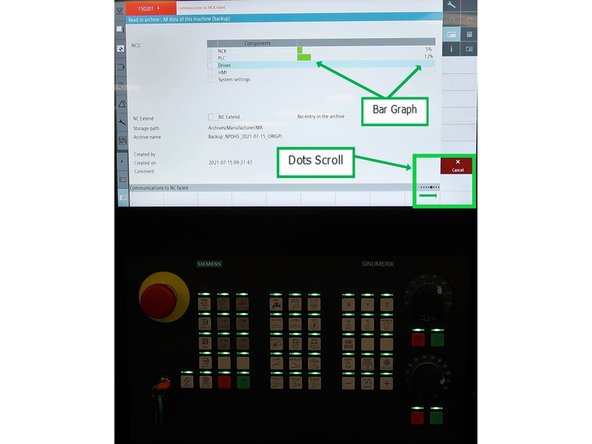 The screen will display a scrolling line of dots in the lower-right corner.