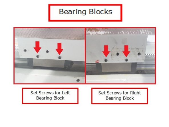 Tighten the (4) set screws on the front of the table. This will pull the table up against the reference edge of the Master bearing block to the reference edge of the table.