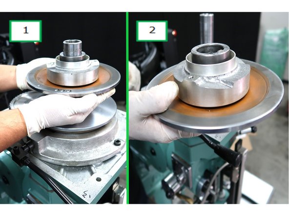 1 - Slide off the upper half of the vari-disc. 2 - Remove from machine.