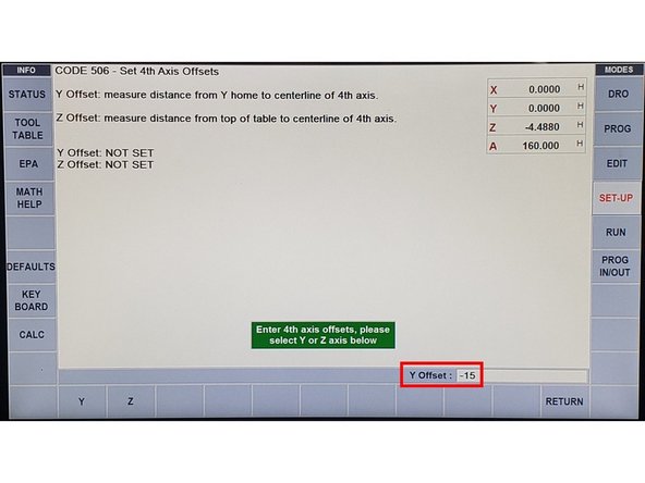 In order to set up the Y Offset and Z Offset, it must be entered via Service Code 506.