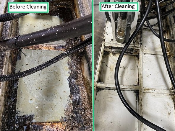 With the conveyor removed from the coolant tank vacuum out the inside and outside of the conveyor to get as many chips as possible out of it. Before reinstalling the belt into the conveyor vacuum the inner side of the belt to remove as many of the chips as possible from it as well.