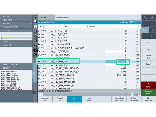 Once at MA1, press [Search]-&gt; enter 34210. The parameter will initially have a value of 0