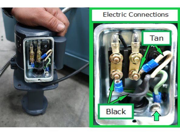 Connect black and tan power wire. Don't forget the ground wire to the electric box.