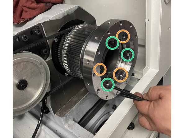 Remove the low speed pulley and install the high speed pulley. Align it so that there is a 14.5mm gap between it and the encoder pulley.