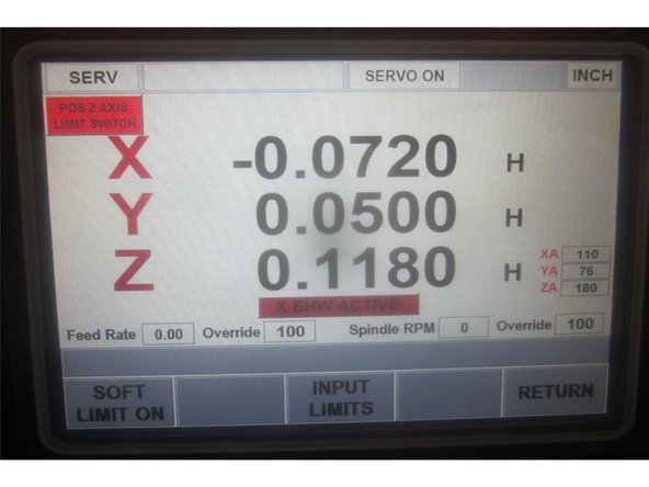 Under power in service code 505, raise the Z axis near the limit switch. Using the .0002&quot; resolution, raise Z  until the limit switch lights. Note the index angle number. If the number is within spec ( 180 + or - 45 (135-225) proceed to step 10. If the number is out of spec adjust the index angle.