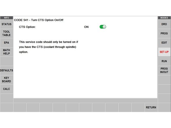 Service Code 541 allows users to turn the CTS Option on and off.