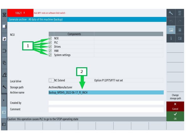 Go to [Setup] → [2nd Page] → [Setup Archive] → [All data of this machine]  → [Ok]