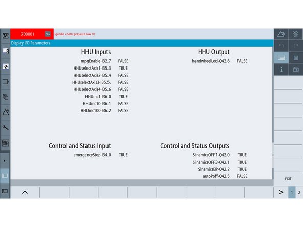 The screen on the left shows Handheld Unit, Control and Status I/Os