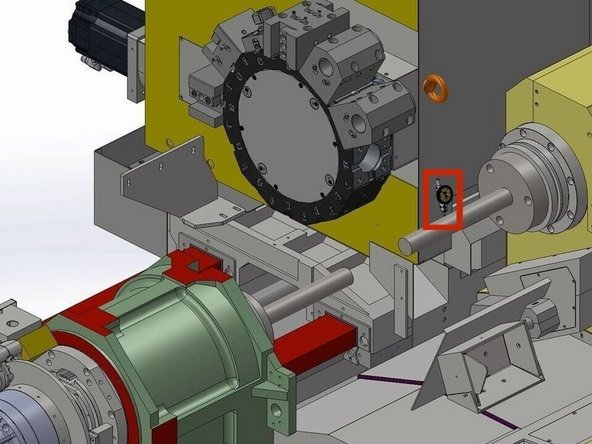 Next check the alignment of the Sub Spindle. Set the indicator to measure the horizontal accuracy (side of test bar). Zero the indicator closest to the spindle face and move the Z1 Axis (turret) to the end of the bar. This should measure no more than 0.0004" (0.01mm).
